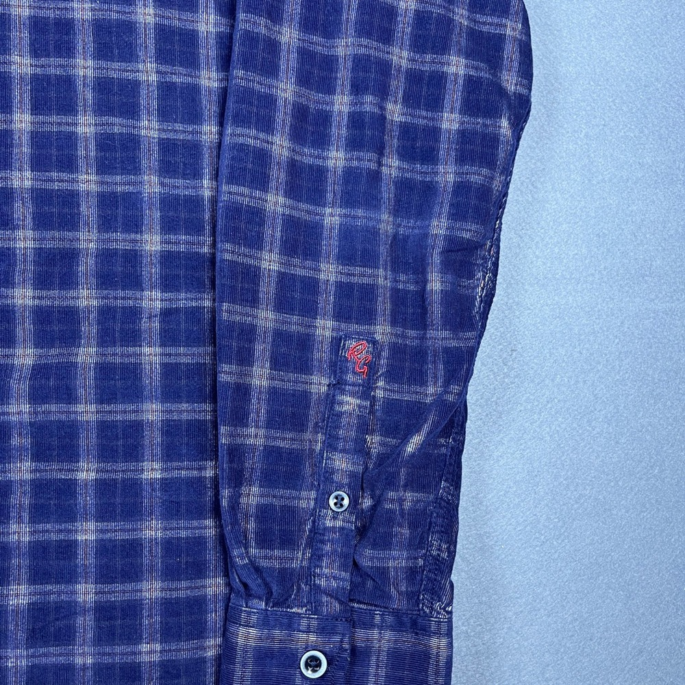 Robert Graham Mens Blue Plaid Corduroy Long Sleeve Button Down Shirt Classic L - Picture 4 of 8